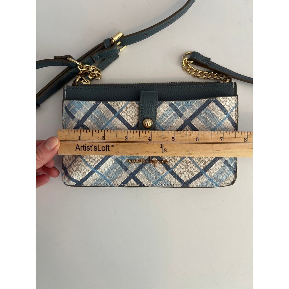 Nanette Lepore Crossbody Purse Wallet Blue Cream Gold - Picture 11 of 13